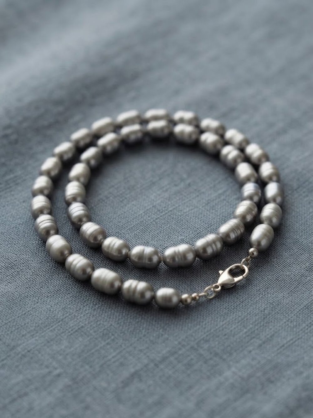Genuine Grey Freshwater Pearl Necklace Hand-Knotted 8-9mm Potato Baroque 18"